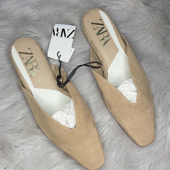 NEW Zara Jute Sole Flat Suede Mules - Picture 2 of 9